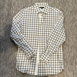Banana Republic Men's Plaid Shirt - White and Brown size large